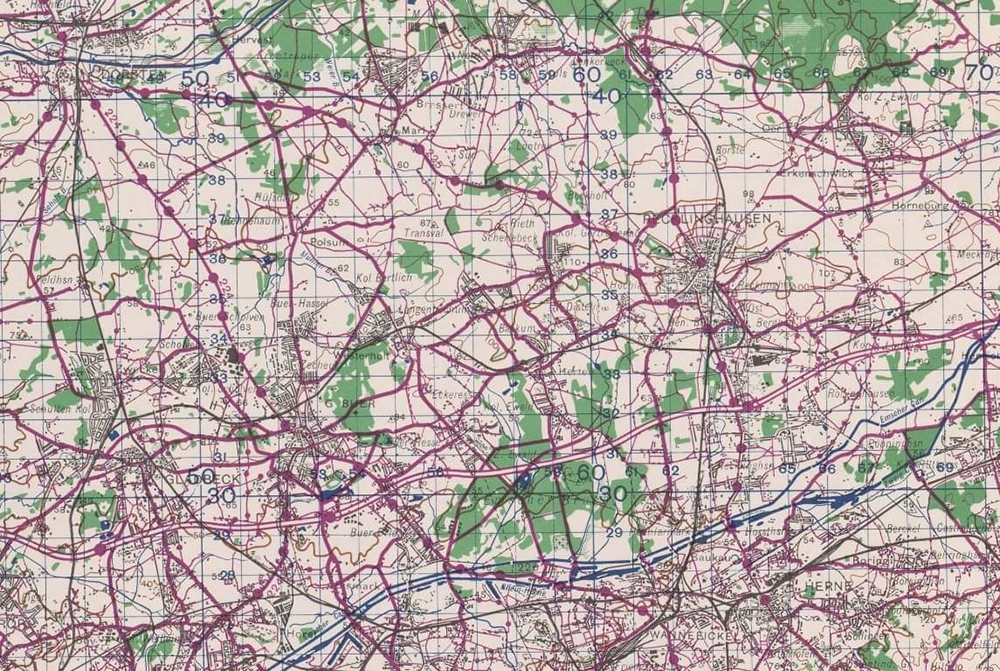 Military Map of Recklinghausen area of Ruhr Region